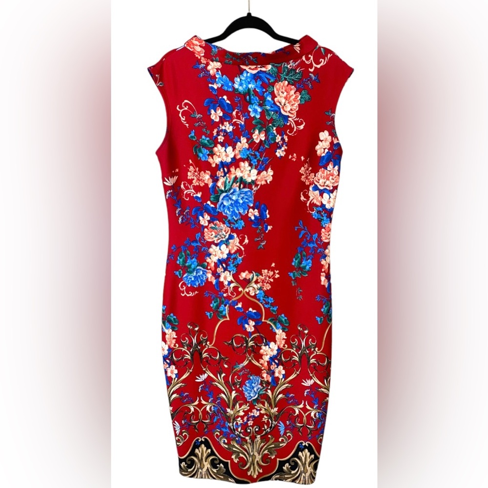 New York & Company Red Floral Sleeveless Sheath Dress Size Large.